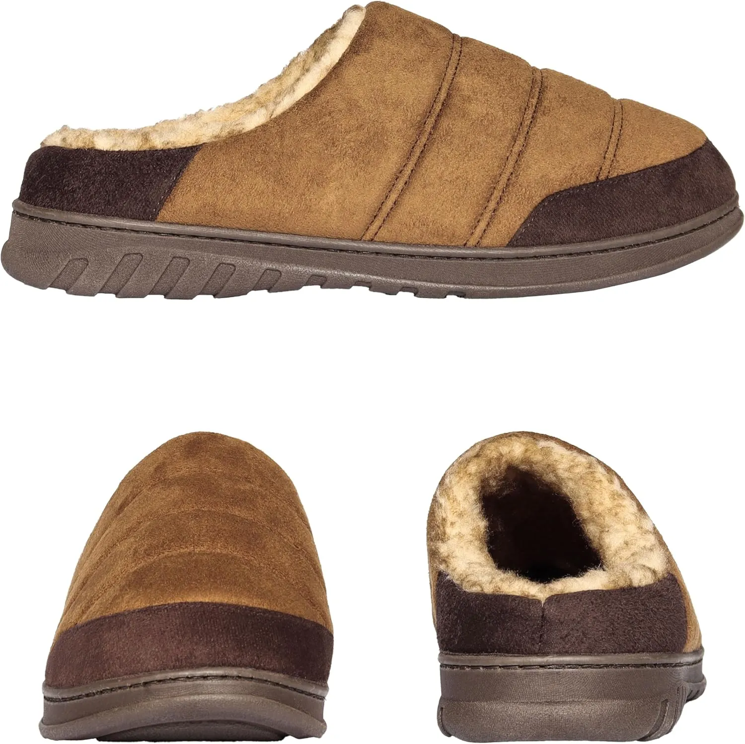 Weatherproof Microsuede Puffer Clog Memory Foam Slippers for Men, Cozy Lightweight Indoor Outdoor Slippers with Faux Shearling Sock