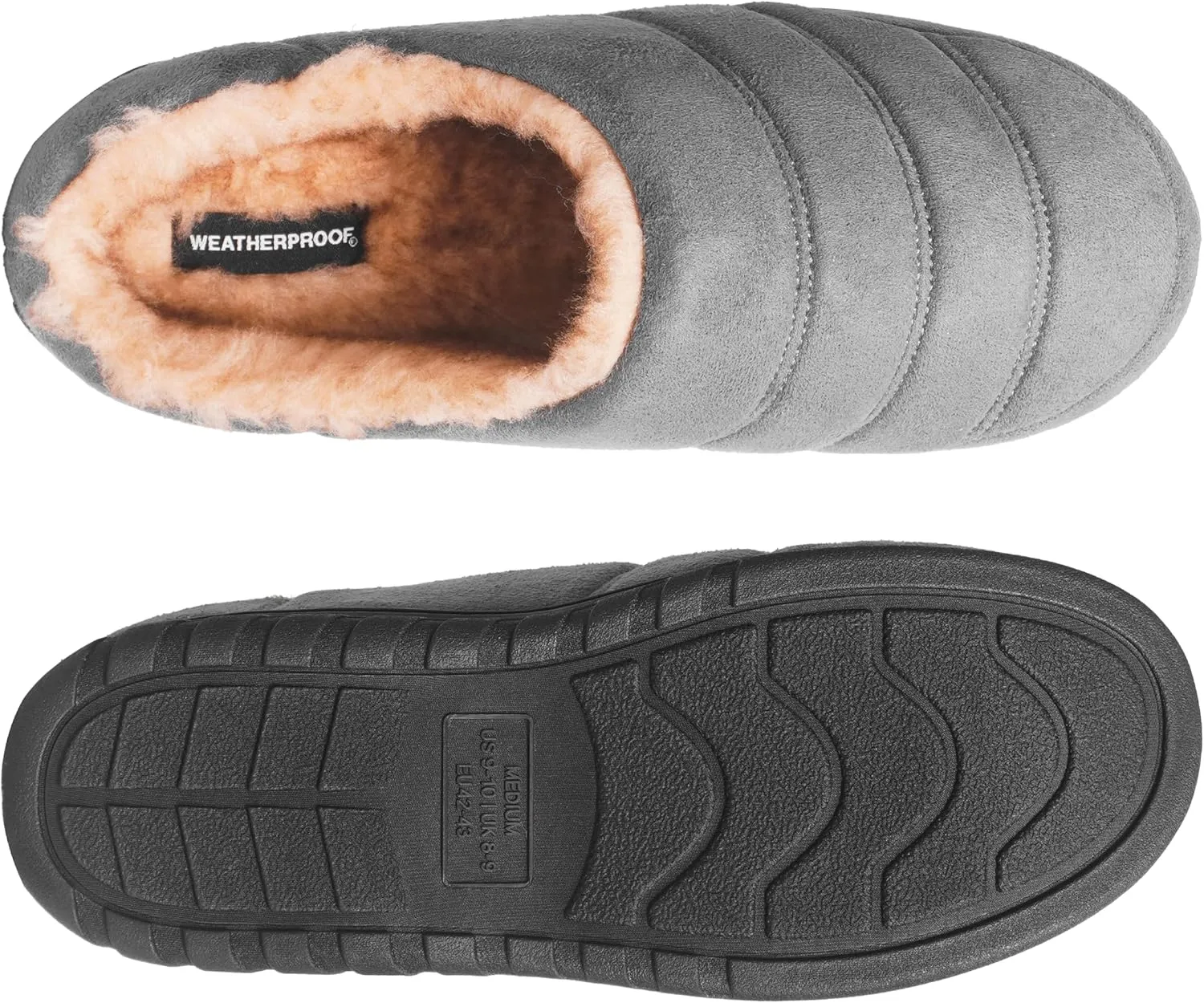 Weatherproof Microsuede Puffer Clog Memory Foam Slippers for Men, Cozy Lightweight Indoor Outdoor Slippers with Faux Shearling Sock