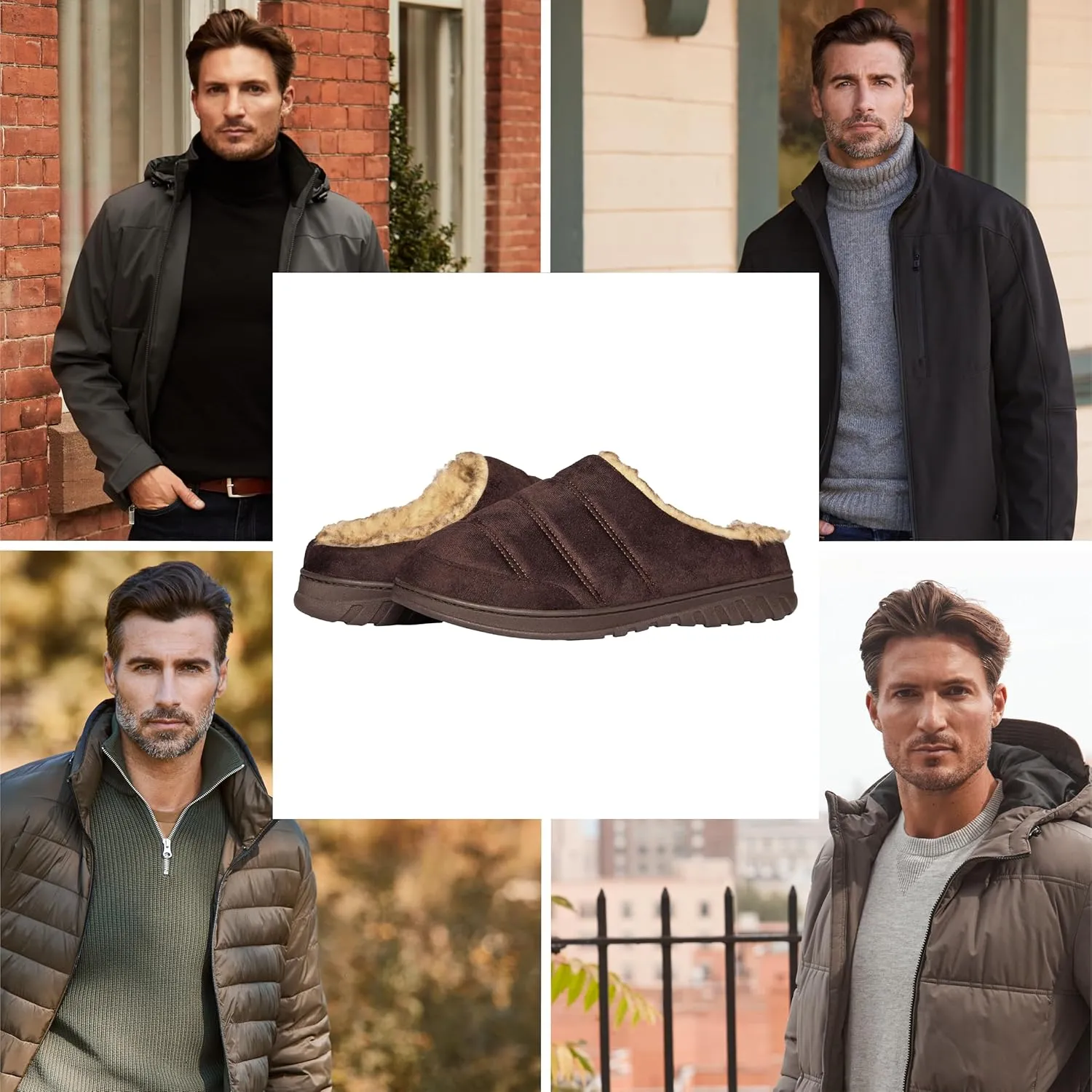 Weatherproof Microsuede Puffer Clog Memory Foam Slippers for Men, Cozy Lightweight Indoor Outdoor Slippers with Faux Shearling Sock