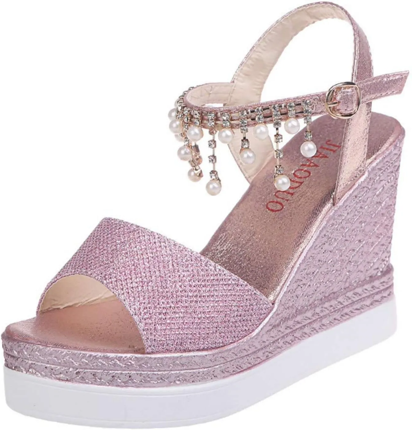 Wedge Sandals for Women Slingback Wedges Open Toe Wide Width Fishmouth Espadrille High Heels Sandals Dressy Summer Beach Platform Ankle Buckle Rhinestone Pearl Sandal Wedding Trendy Shoes