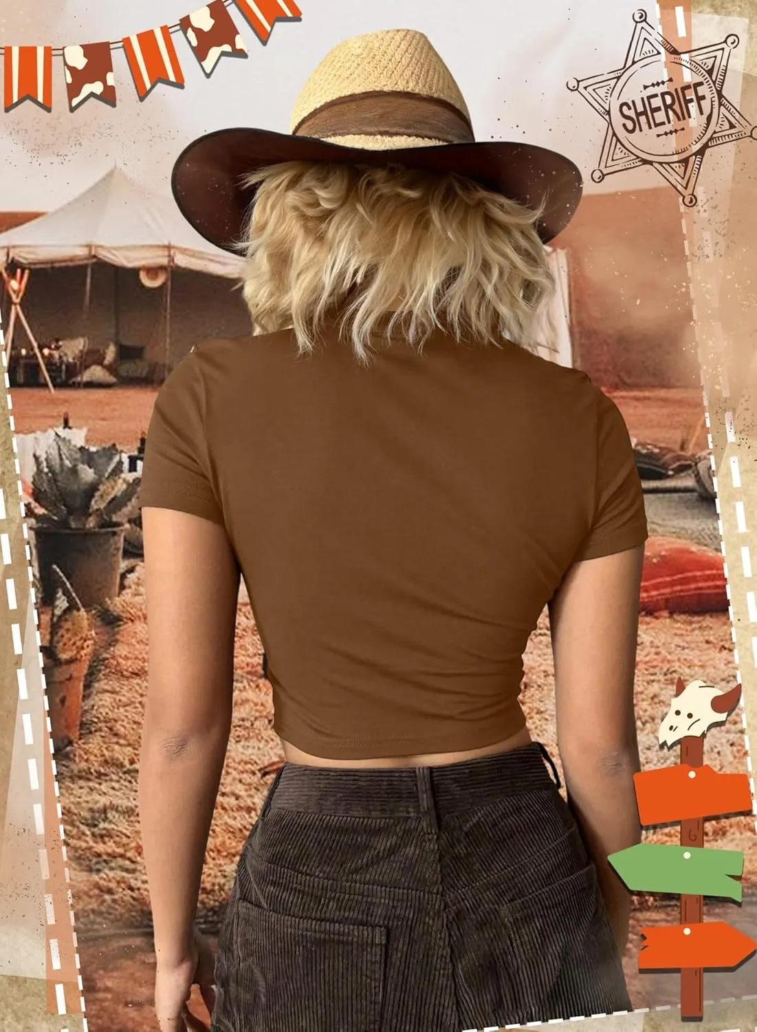 Western Cowgirl Crop Tops for Women - Country Concert Rodeo Outfits Boot Print Summer Slim Shirt Sexy Cowboy Tee