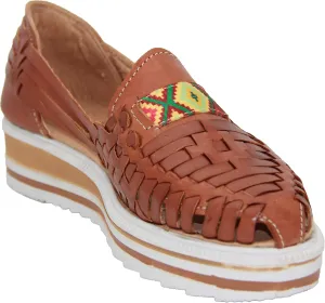 Western Shops Women’s Leather Huarache Wedge Sandal, Mexican Huarache Sandal, Platform Huarache Sandal