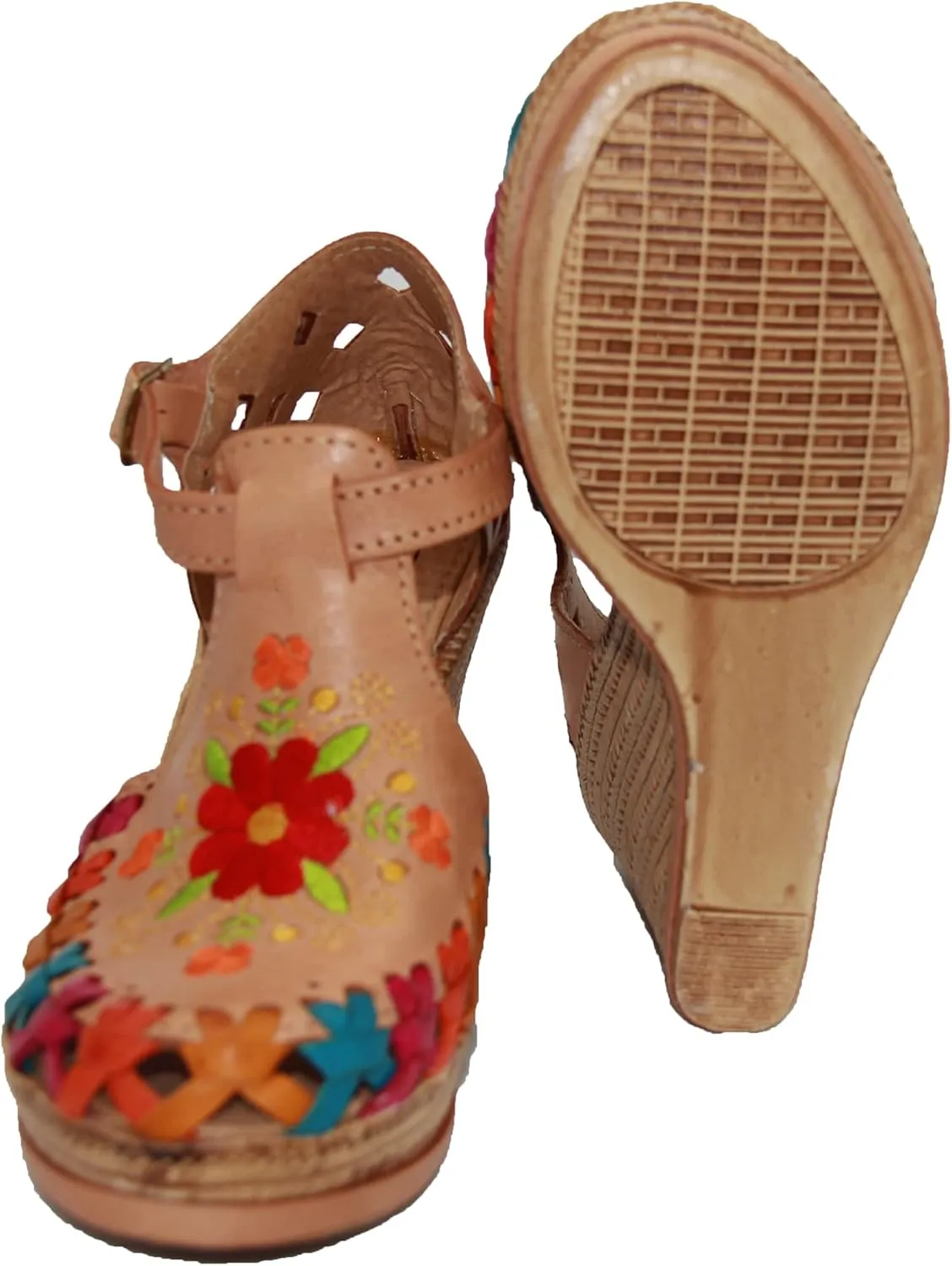 Western Shops Womens Leather Mexican Huarache Sandal, Womens Huarache Leather Wedge Sandal