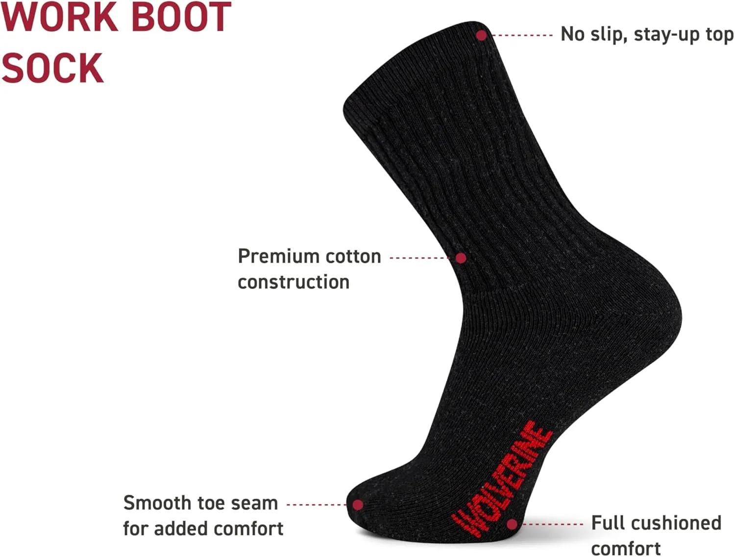 Wolverine Men's Cotton Boot Crew Socks with Breathable Cotton Cushioning (4 Pairs)