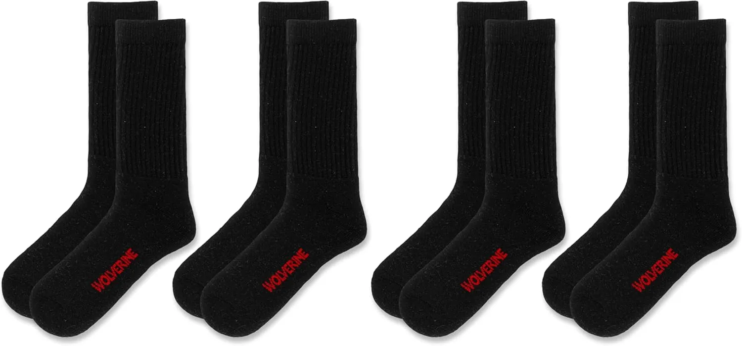 Wolverine Men's Cotton Boot Crew Socks with Breathable Cotton Cushioning (4 Pairs)