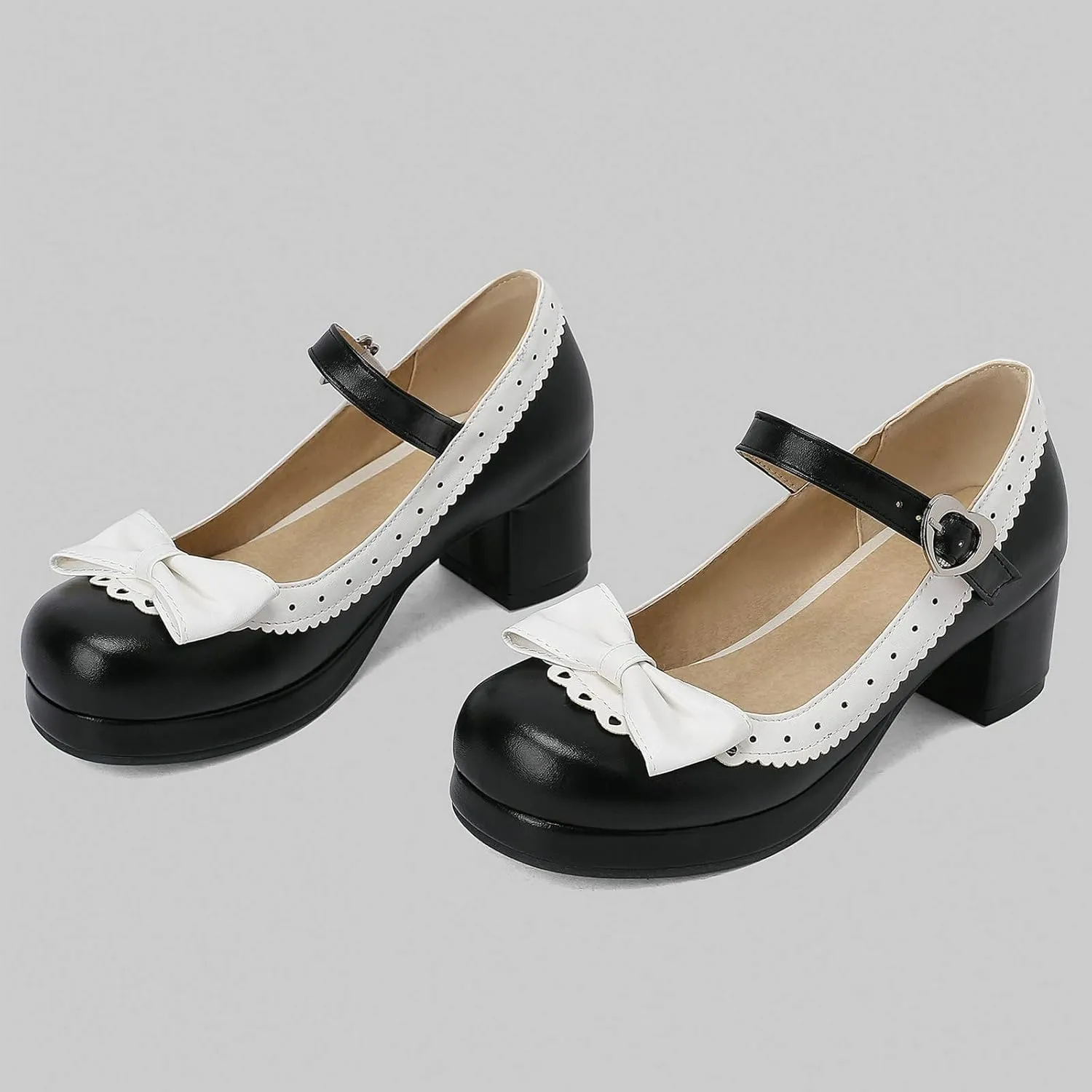 Women Bow Mary Jane Shoes Kawaii Pumps Platform Chunky Heeled Vintage Pumps Elegant Lolita Dress Shoes