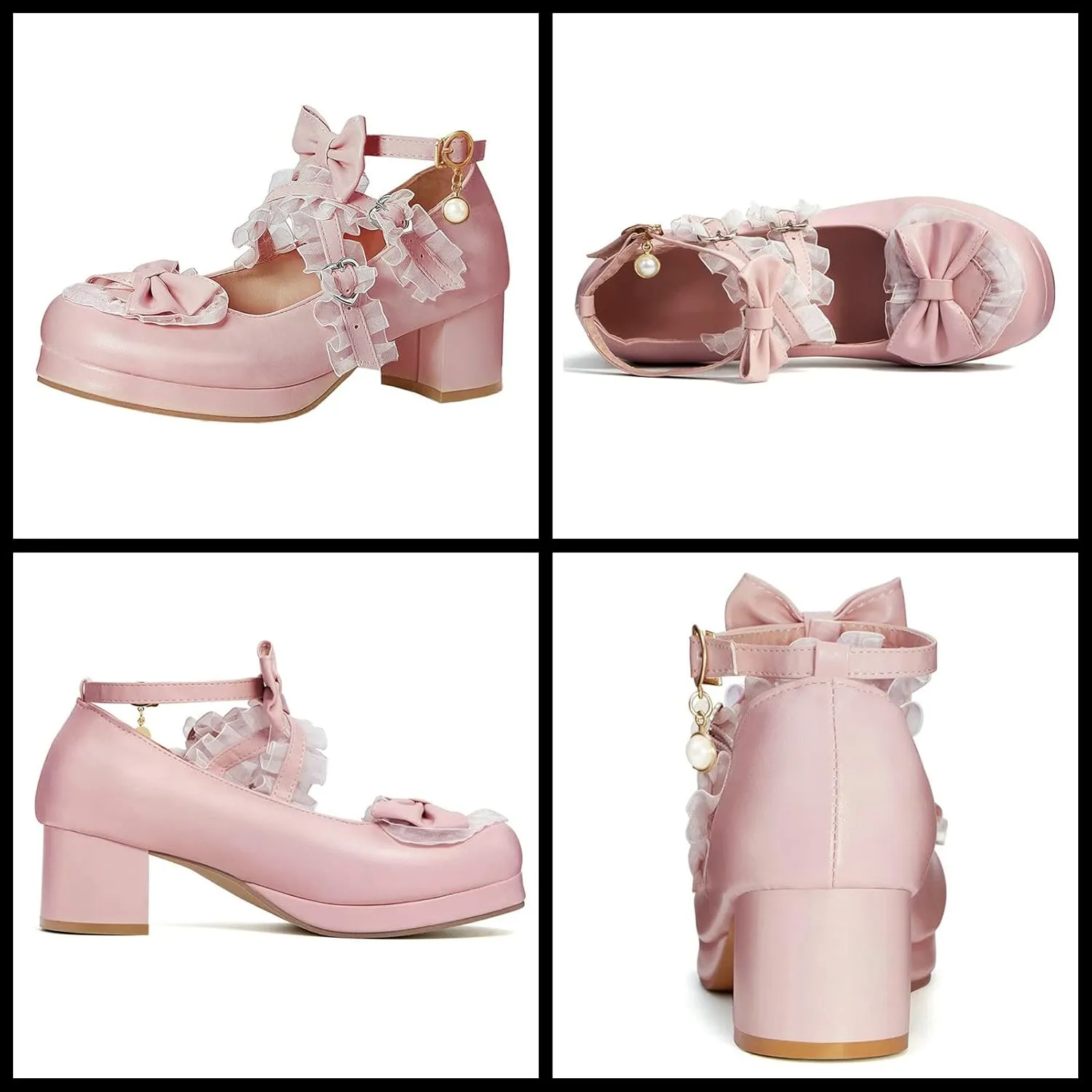 Women Cute Lolita Shoes Platform Mary Janes Kawaii Strappy Ankle Strap Sweet Pumps Lace Cross Tied Dress Pumps
