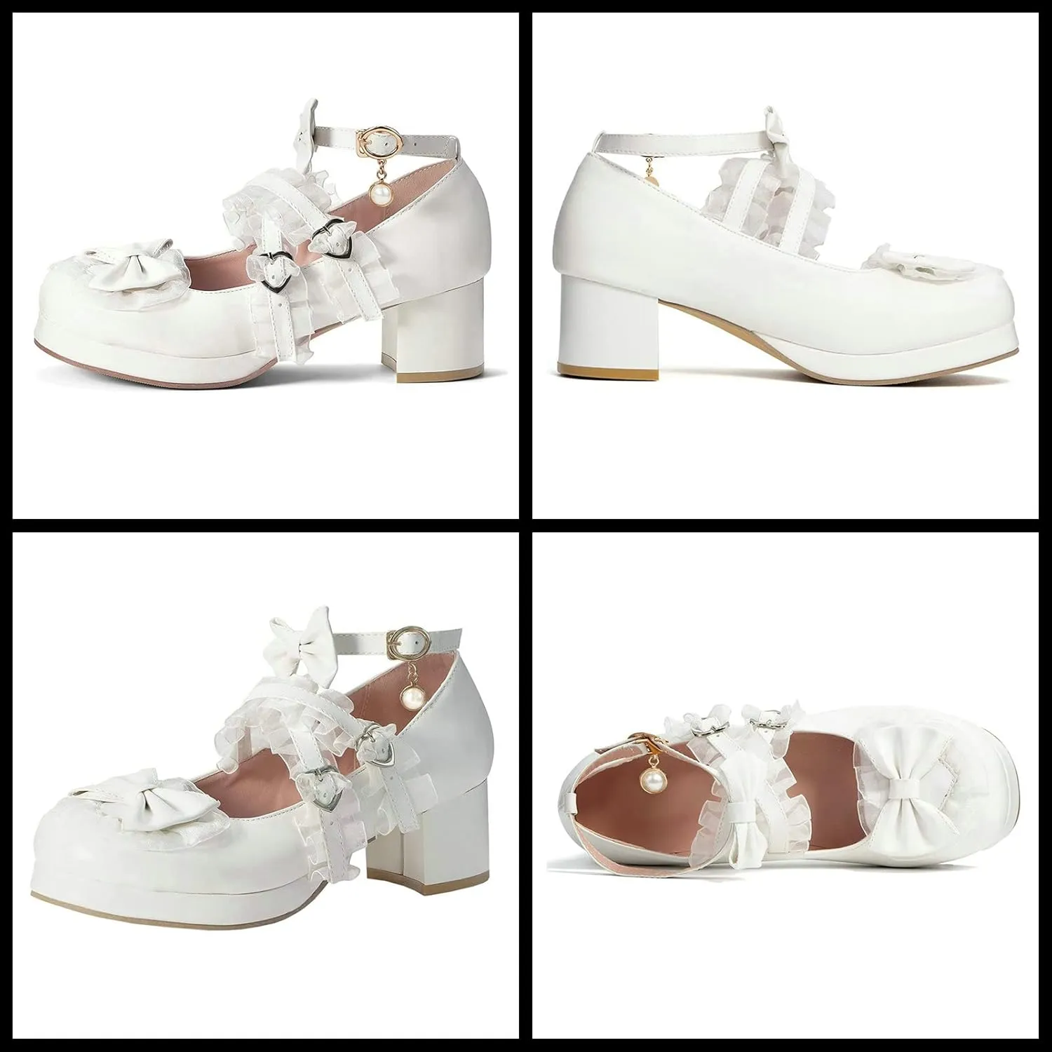 Women Cute Lolita Shoes Platform Mary Janes Kawaii Strappy Ankle Strap Sweet Pumps Lace Cross Tied Dress Pumps