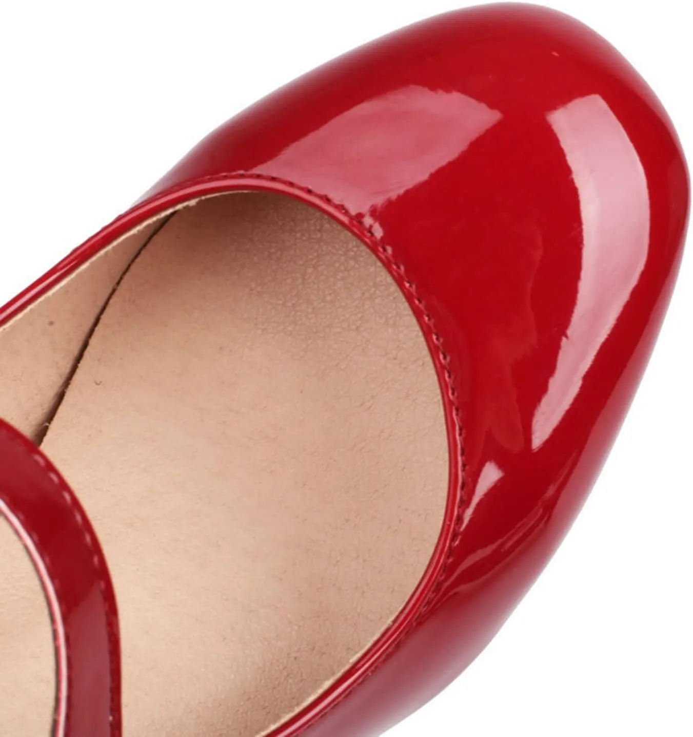 Women Fashion High Heel Mary Jane Shoes Ankle Strap Back Zip Patent PU Leather Chunky Heeled Pumps