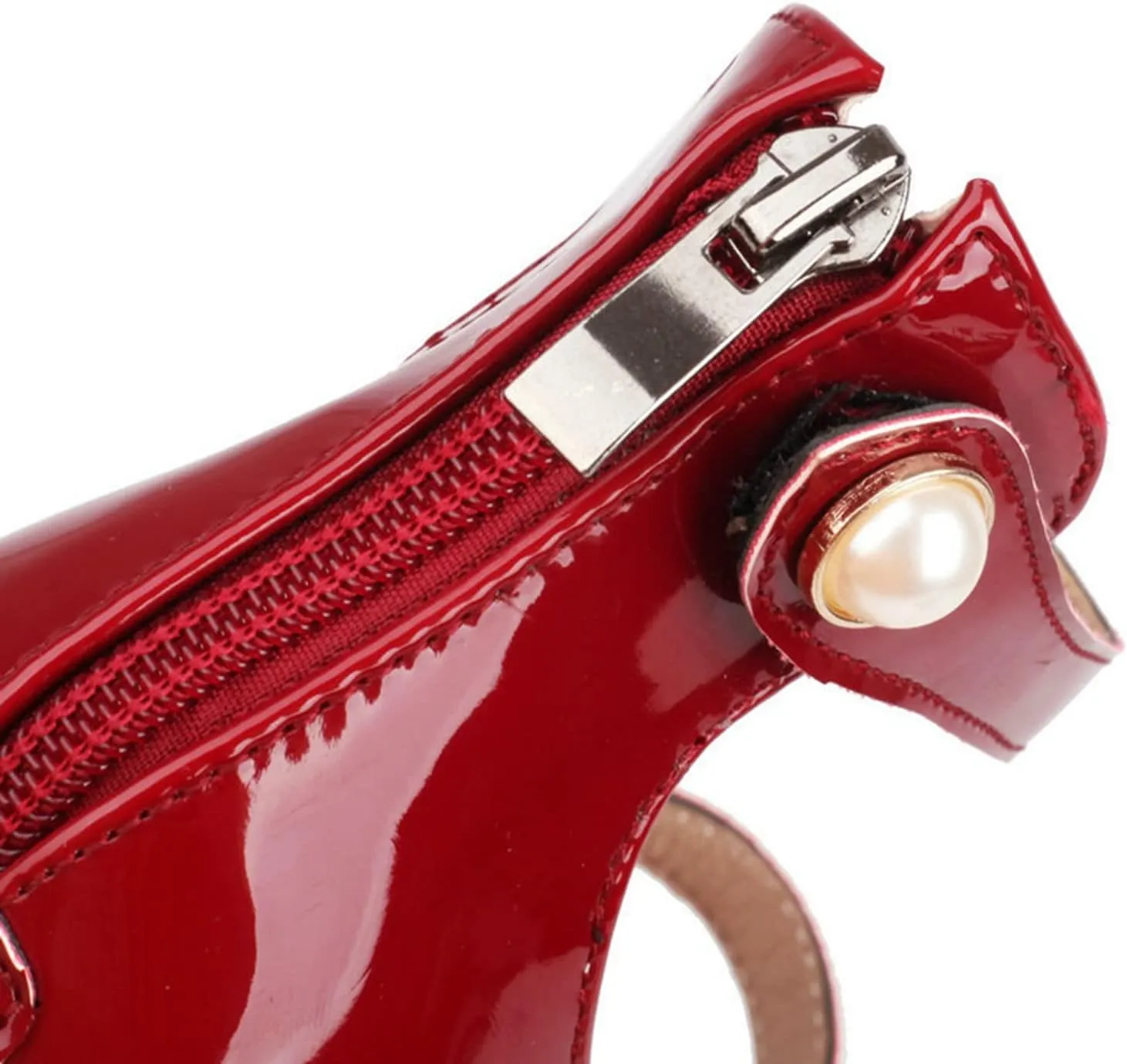 Women Fashion High Heel Mary Jane Shoes Ankle Strap Back Zip Patent PU Leather Chunky Heeled Pumps