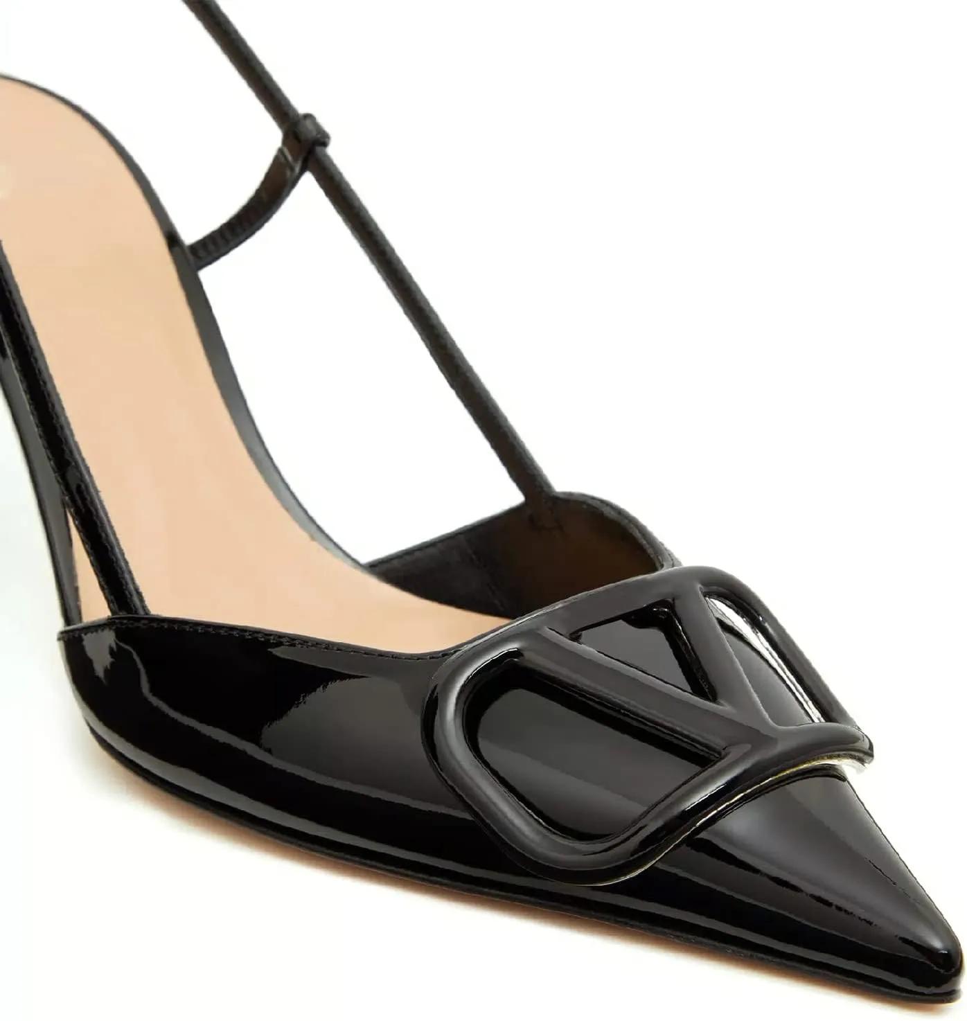 Women Heeled Slingback Sandals Closed Pointed Toe Stiletto High Heels Patent Leather Pumps Slip-On Backless Evening Prom Party Dress Shoes