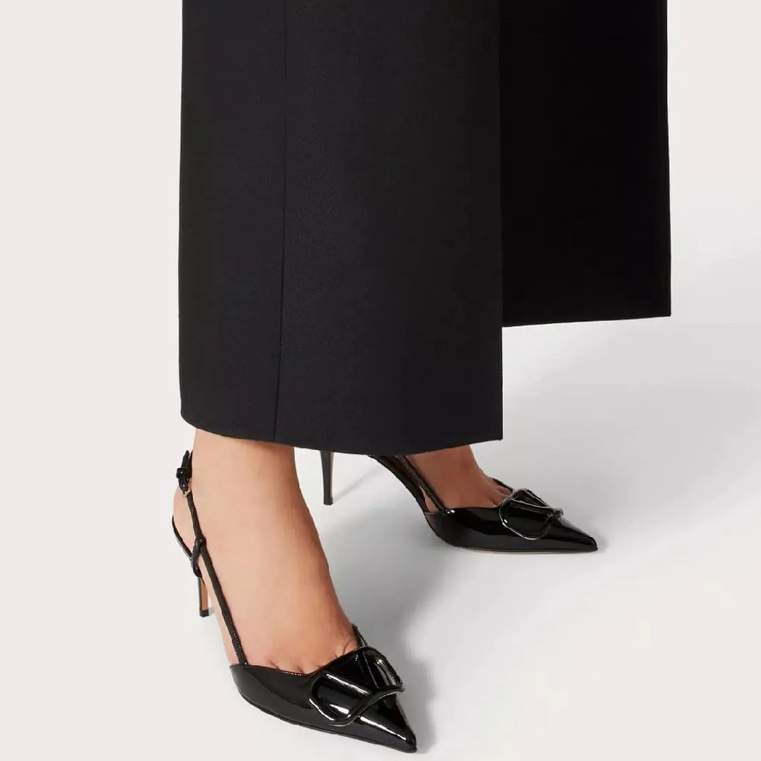 Women Heeled Slingback Sandals Closed Pointed Toe Stiletto High Heels Patent Leather Pumps Slip-On Backless Evening Prom Party Dress Shoes