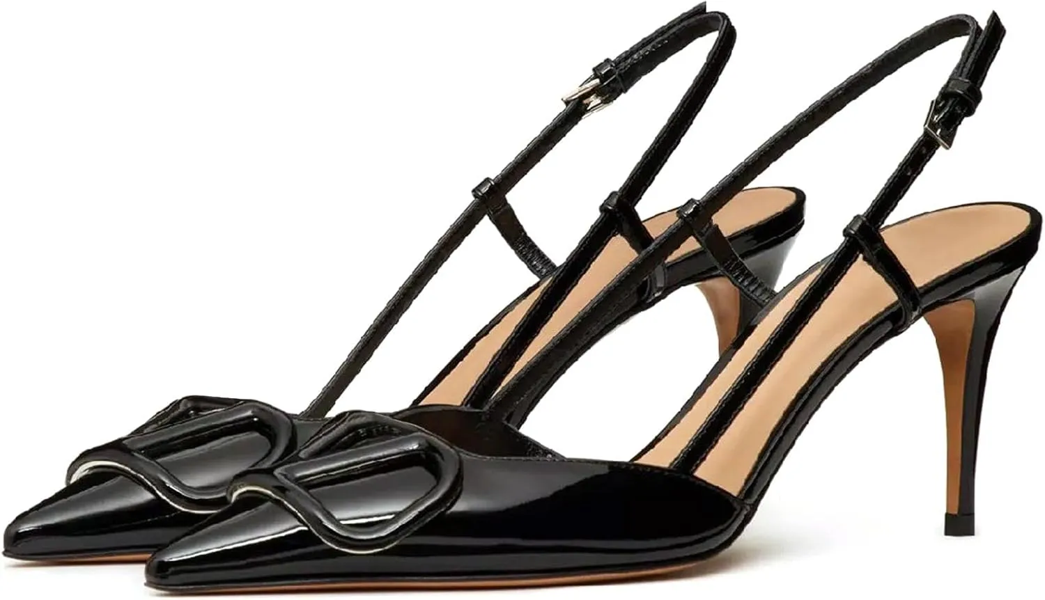 Women Heeled Slingback Sandals Closed Pointed Toe Stiletto High Heels Patent Leather Pumps Slip-On Backless Evening Prom Party Dress Shoes