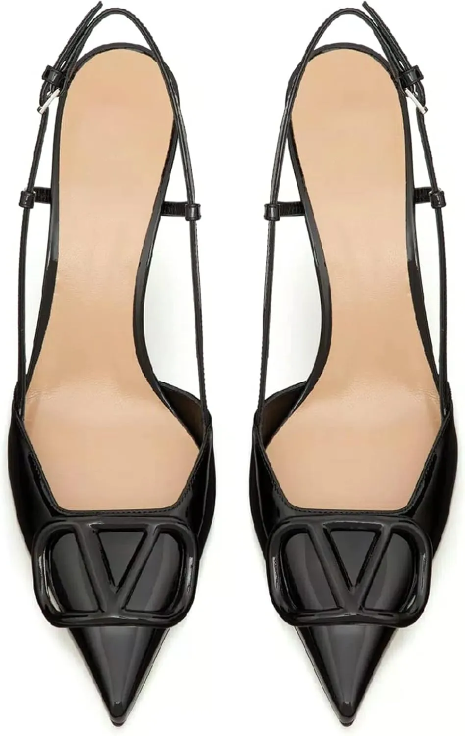 Women Heeled Slingback Sandals Closed Pointed Toe Stiletto High Heels Patent Leather Pumps Slip-On Backless Evening Prom Party Dress Shoes
