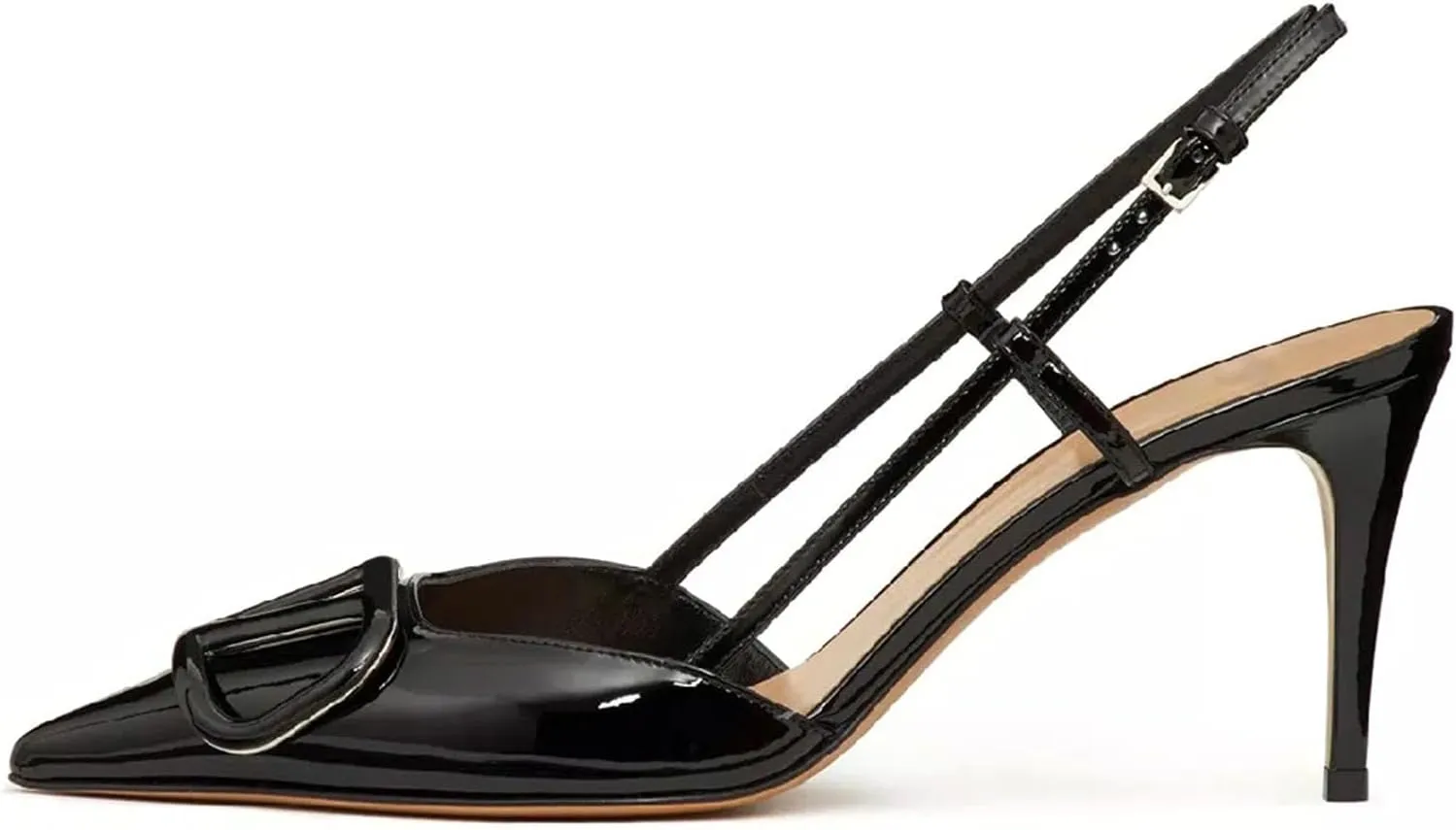 Women Heeled Slingback Sandals Closed Pointed Toe Stiletto High Heels Patent Leather Pumps Slip-On Backless Evening Prom Party Dress Shoes