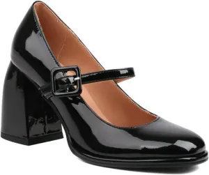 Women High Chunky Heel Mary Jane Pumps Square Toe Fashion Ladies Platform Patent Leather Dress Shoes