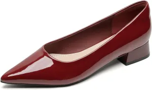 Women Patent Leather Pointed Toe Low Chucky Heel Pumps Sexy Shallow Mouth Comfy Basic Slip On Block Heel Casual Office Work Dress Court Shoes