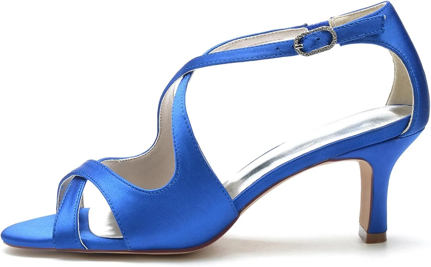 Women Peep Toe Heel Wedding Cross Strap Bridal Shoes Satin Sandals Ankle Strap Party Prom Pumps Mid Heel