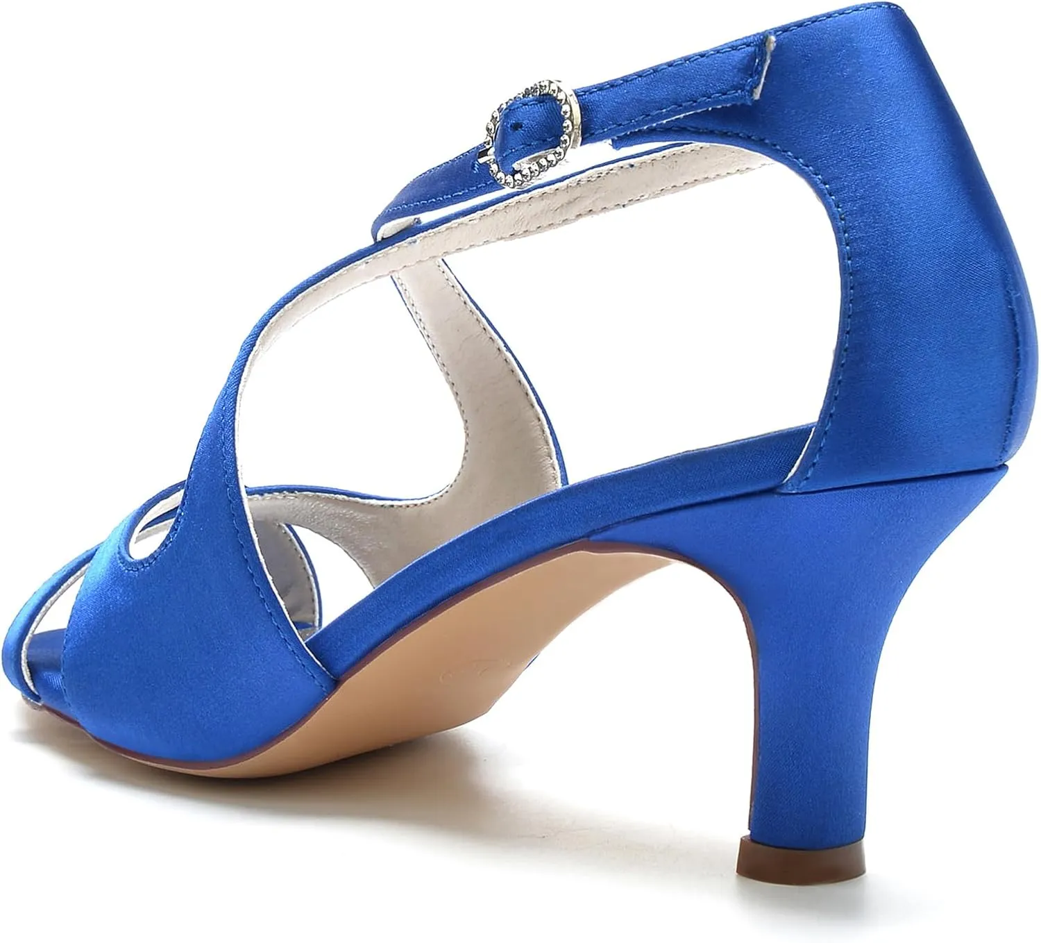 Women Peep Toe Heel Wedding Cross Strap Bridal Shoes Satin Sandals Ankle Strap Party Prom Pumps Mid Heel