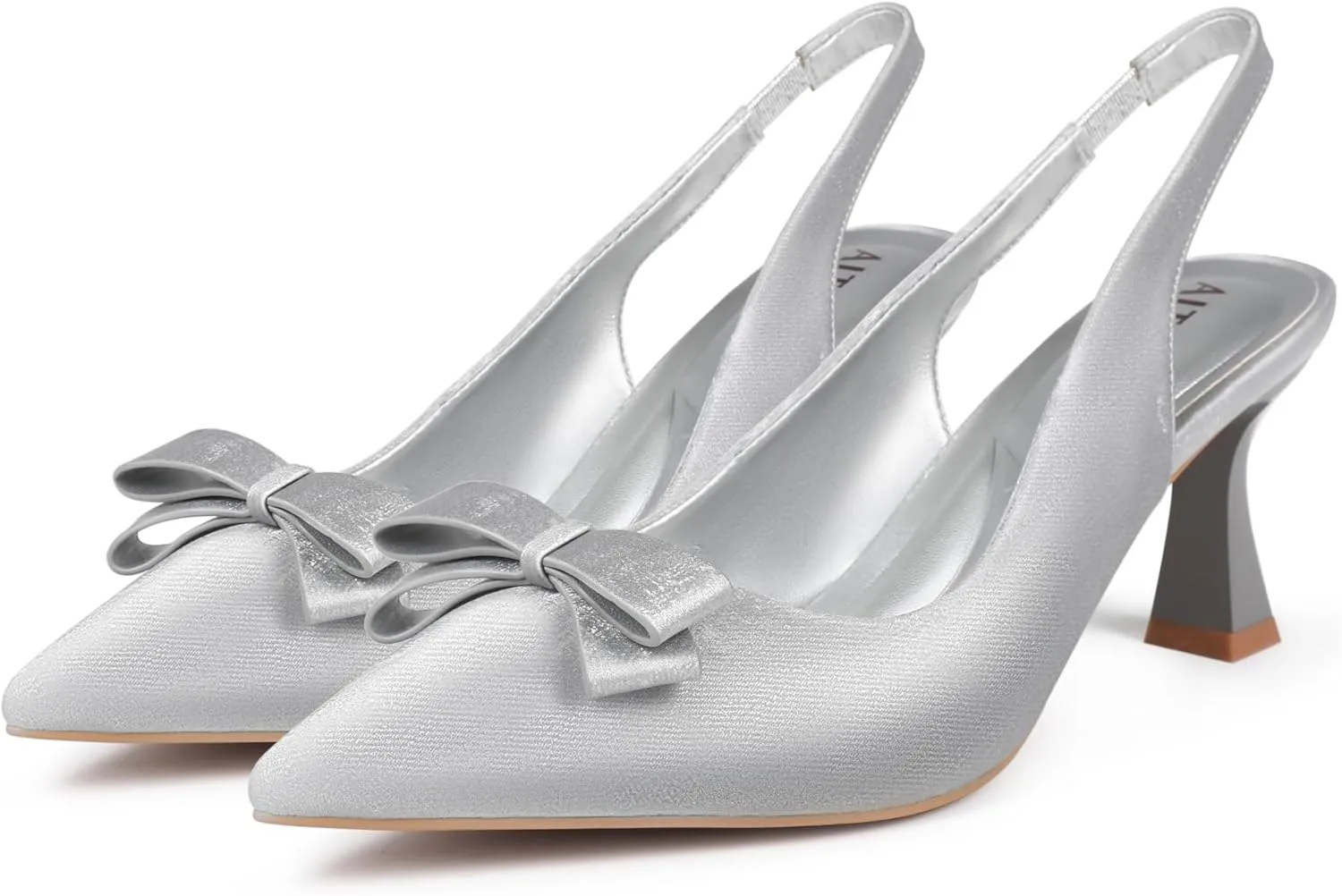 Women' s Closed Kitten Heels, Pointed Toe Bow Pumps Wedding Slingback High Heeled Prom Dress Shoes