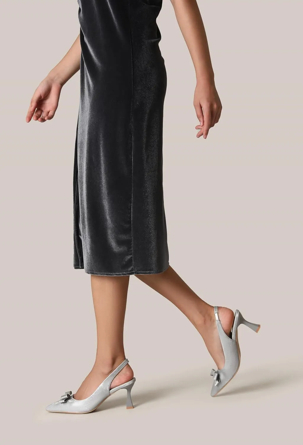 Women' s Closed Kitten Heels, Pointed Toe Bow Pumps Wedding Slingback High Heeled Prom Dress Shoes