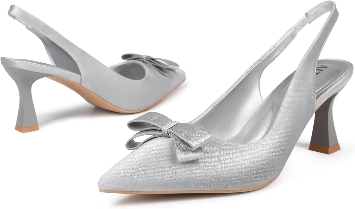 Women' s Closed Kitten Heels, Pointed Toe Bow Pumps Wedding Slingback High Heeled Prom Dress Shoes