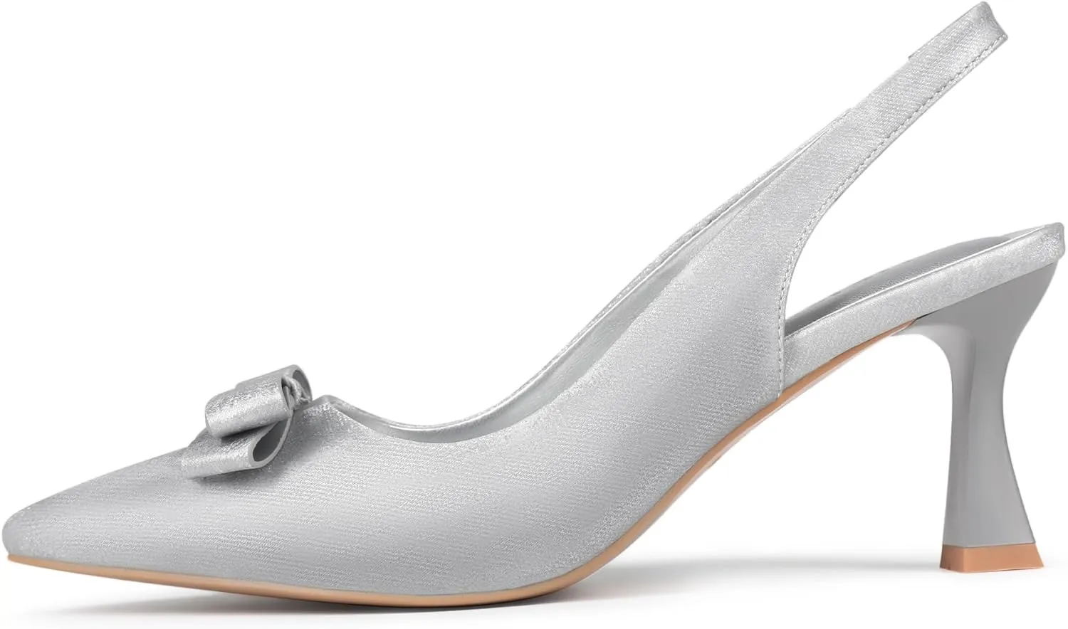 Women' s Closed Kitten Heels, Pointed Toe Bow Pumps Wedding Slingback High Heeled Prom Dress Shoes