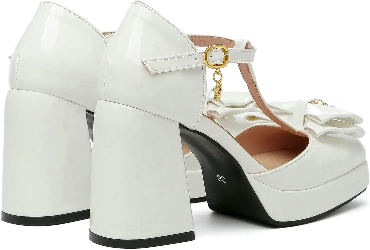 Women T Strap Mary Janes Platform Square Toe Bow Pumps Block High Heel Ankle Strap Lolita Shoes