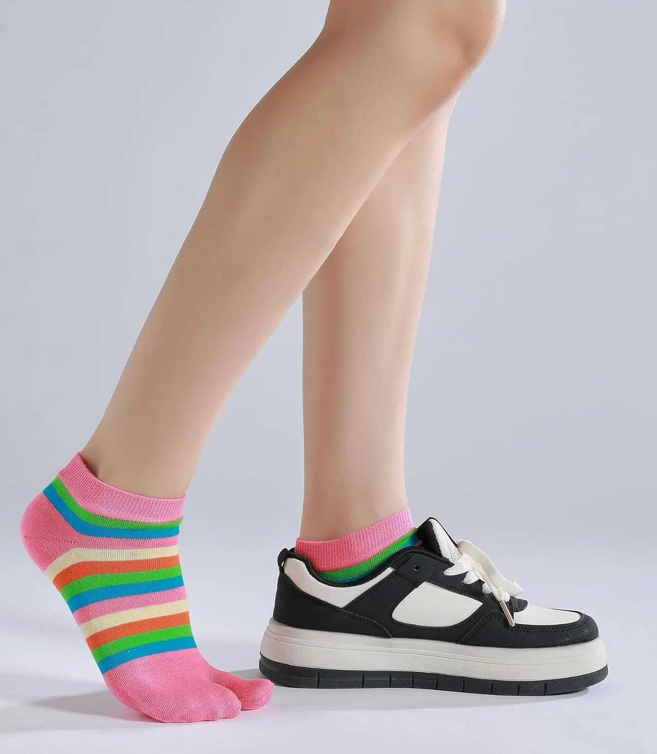 Women Tabi Socks No Show Crew Split Toe for Sandal Flip Flop Ninja Japan Cotton 6 Pack