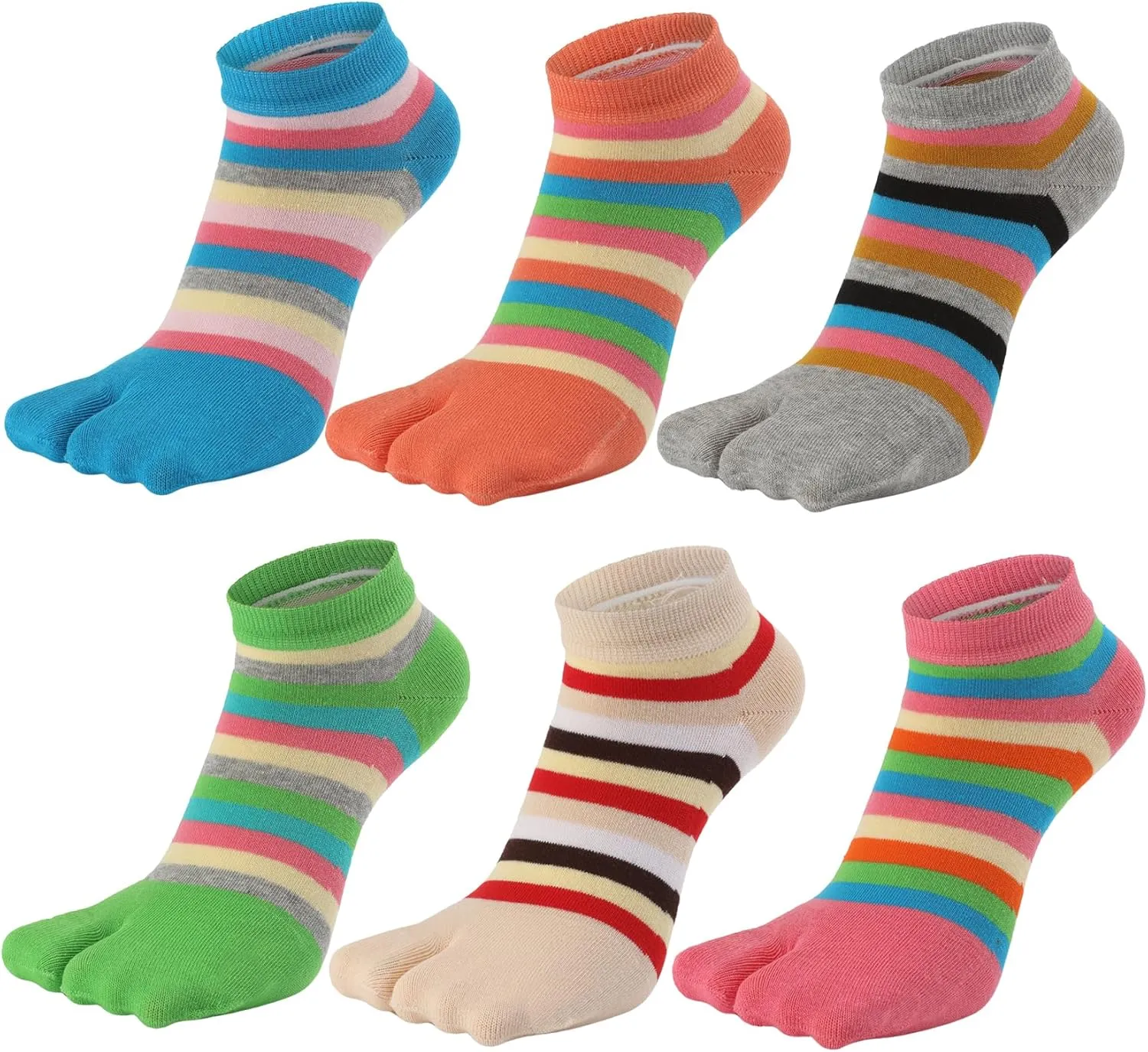 Women Tabi Socks No Show Crew Split Toe for Sandal Flip Flop Ninja Japan Cotton 6 Pack