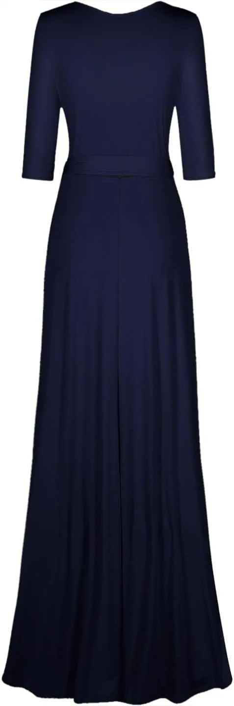 Women's 3/4 Sleeve Deep V-Neck Maxi Faux Wrap Solid Plus Size Dress