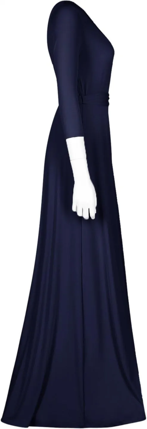 Women's 3/4 Sleeve Deep V-Neck Maxi Faux Wrap Solid Plus Size Dress