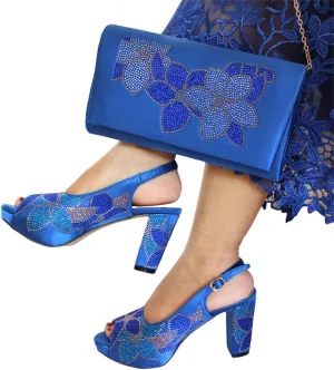 Women's African Gold Shoes Matching Bag Open Toe Sandals Sparkling Crystal Wedding Party High Heels