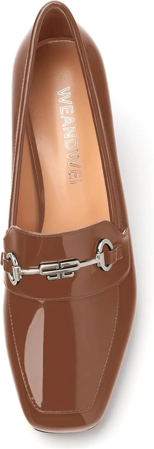 Women's Block Heel Bit Loafer, Square Closed Heel Pumps,Elegant and Comfortable Penny Loafers,Commuter Dress Shoes