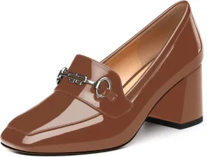 Women's Block Heel Bit Loafer, Square Closed Heel Pumps,Elegant and Comfortable Penny Loafers,Commuter Dress Shoes
