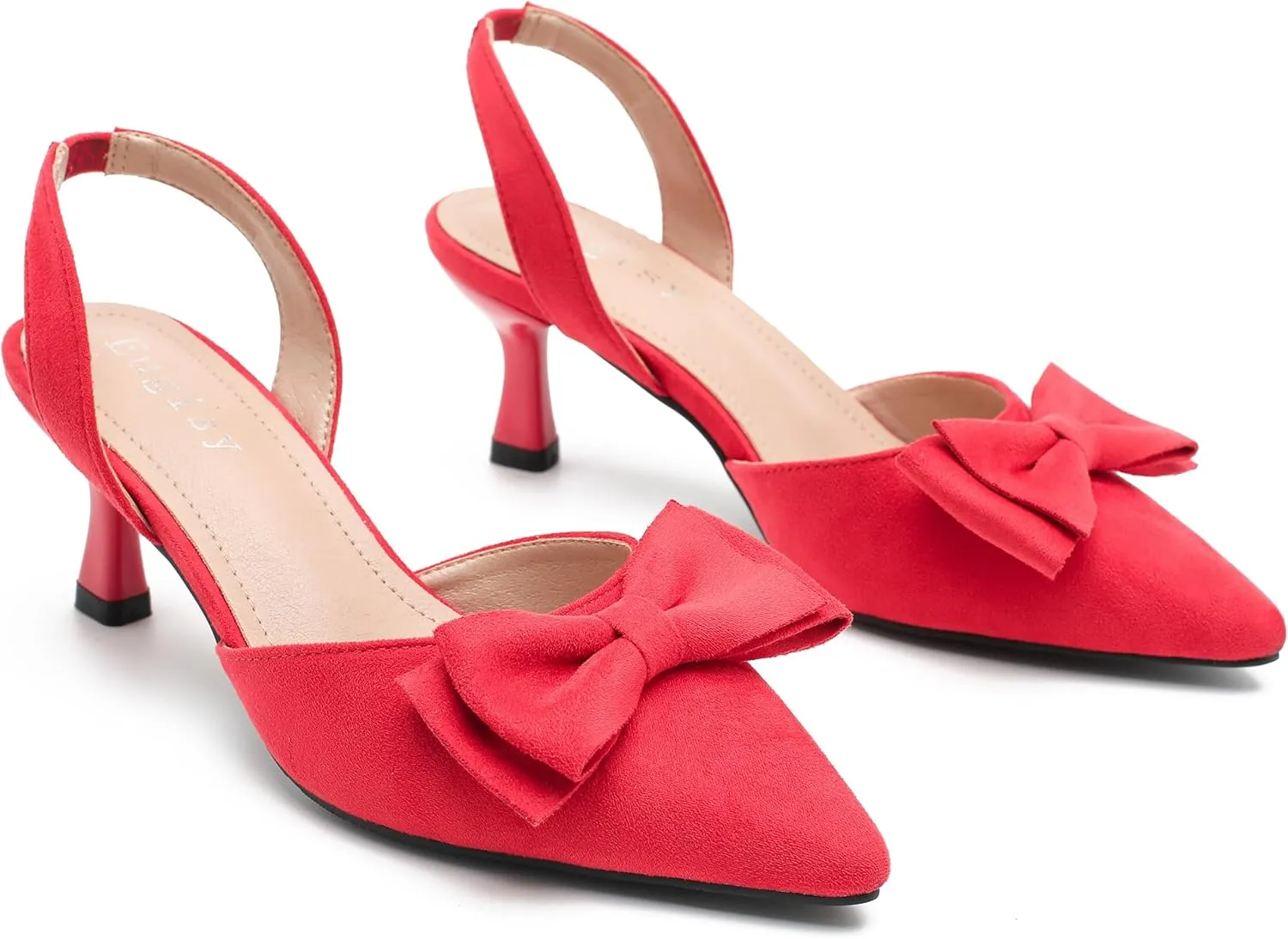 Women's Bow Slingback Heels Kitten Pumps Slip On Closed Pinted Toe Low Heels D'Orsay Comfortable Elegant Dress Wedding Party Shoes