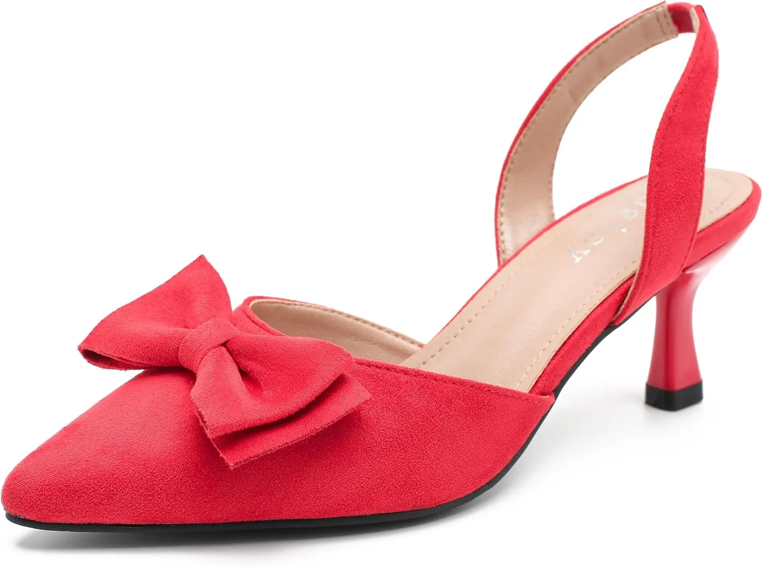 Women's Bow Slingback Heels Kitten Pumps Slip On Closed Pinted Toe Low Heels D'Orsay Comfortable Elegant Dress Wedding Party Shoes