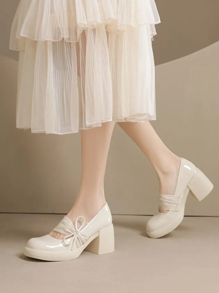 Women's Bow Tie Gentle Style Mary Jane High Heels