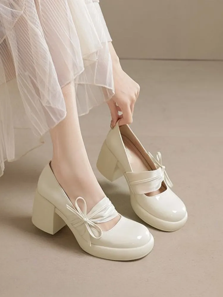 Women's Bow Tie Gentle Style Mary Jane High Heels