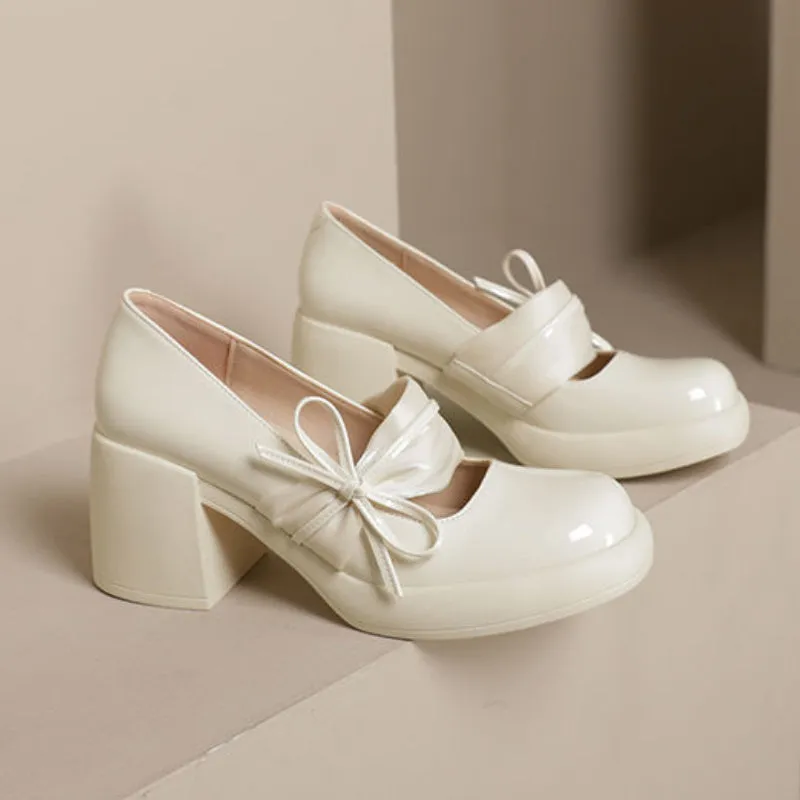 Women's Bow Tie Gentle Style Mary Jane High Heels