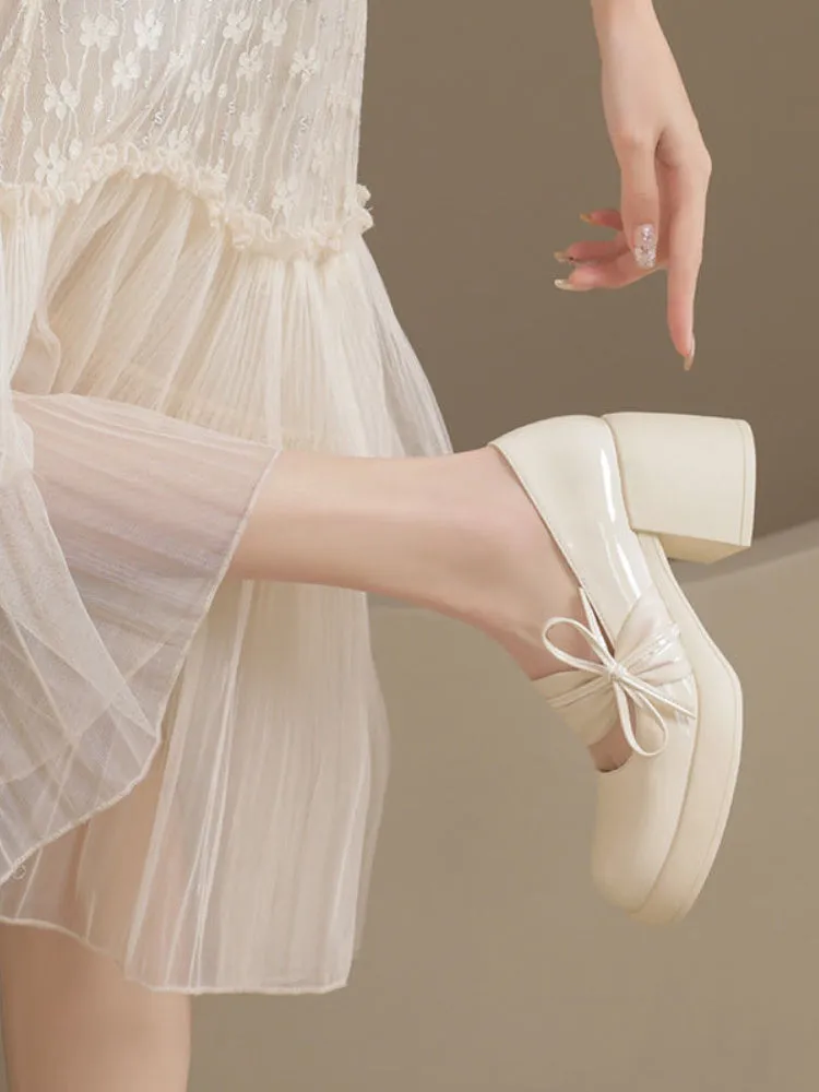 Women's Bow Tie Gentle Style Mary Jane High Heels