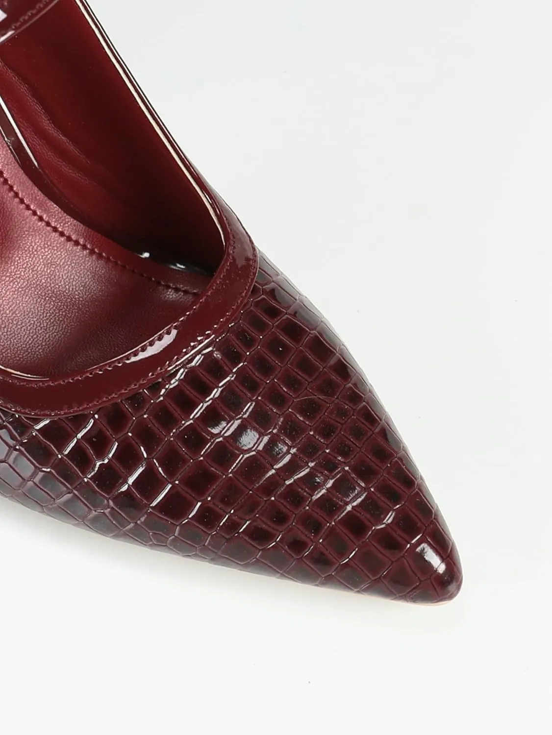 Women's Burgundy Patent Leather High-Heel Sandals | Crocodile-Texture Pointed-Toe Slingback Pumps with Rhinestone Buckle | Elegant Banquet Business Shoes | 2025 Trendy Dress Heels