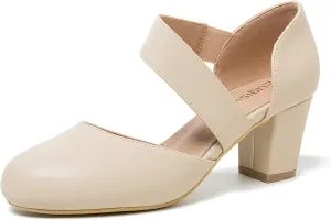 Women's Closed Round Toe Low Block Heels Pumps Crossed Strap D'Orsay Dress Wedding Bridal Party Office Shoes