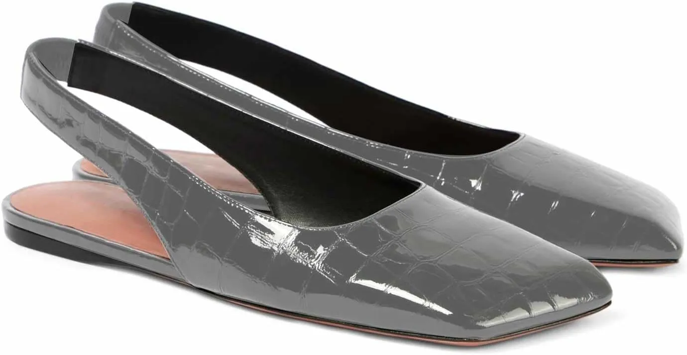 Women's Closed Square Toe Slingback Flat Shoes Crocodile Pattern Backless Low Heel Slip-On Elegant and Comfortable Wedding Party Work Formal Women Shoes