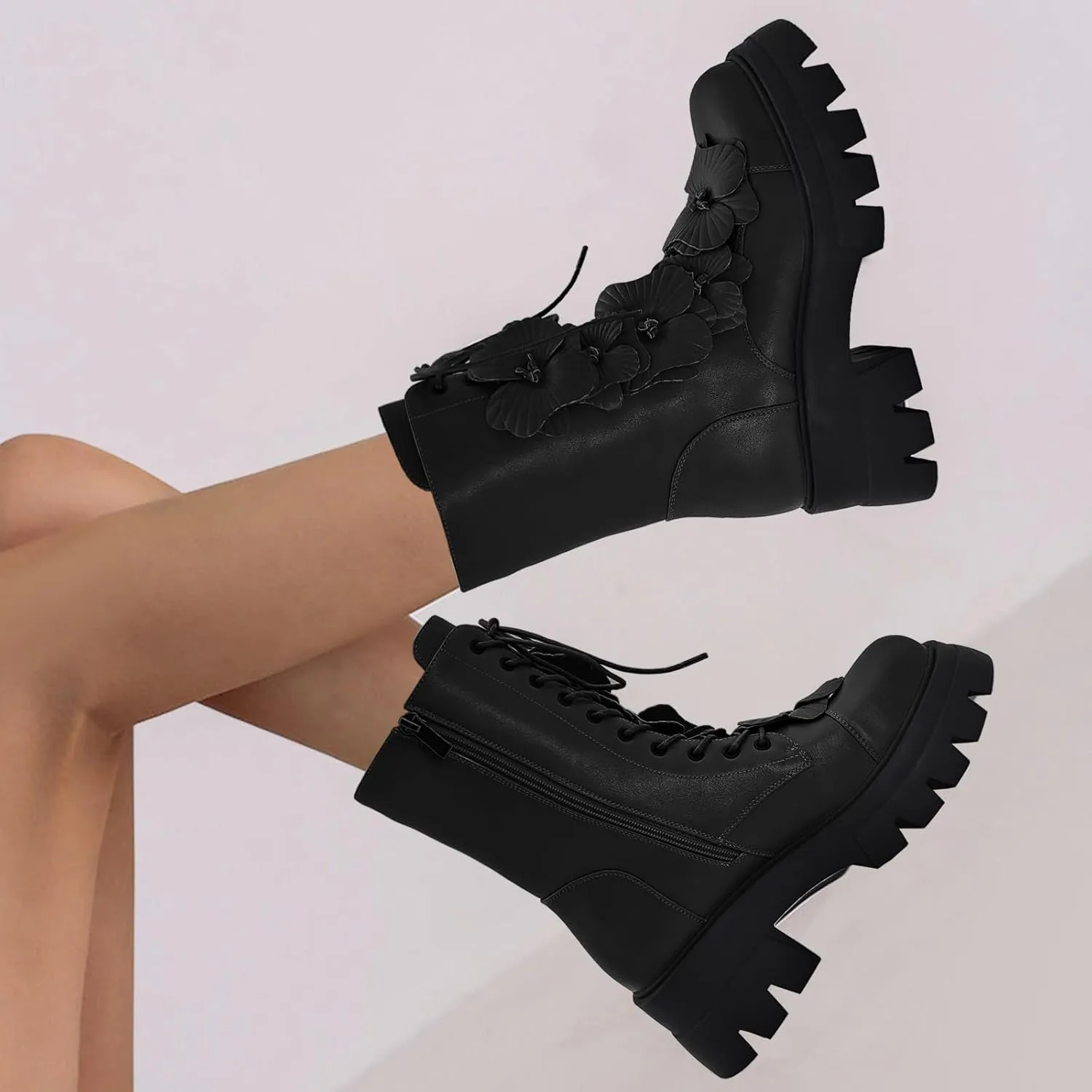 Women's Combat Boot Zebra Platform Ankle Adjustable Lace-Up Vamp Inside Zipper Fashion Party Boots