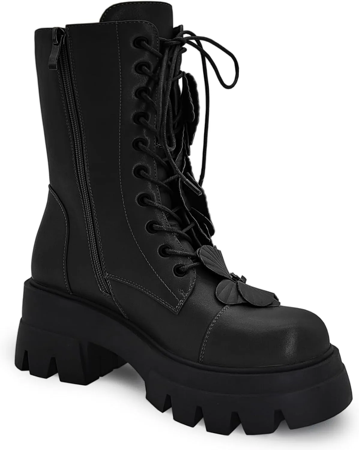 Women's Combat Boot Zebra Platform Ankle Adjustable Lace-Up Vamp Inside Zipper Fashion Party Boots