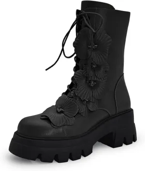 Women's Combat Boot Zebra Platform Ankle Adjustable Lace-Up Vamp Inside Zipper Fashion Party Boots