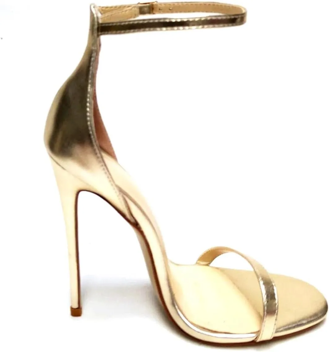 Women's Cover Heel Stilettos, Black Gold Open Toe Party Heels