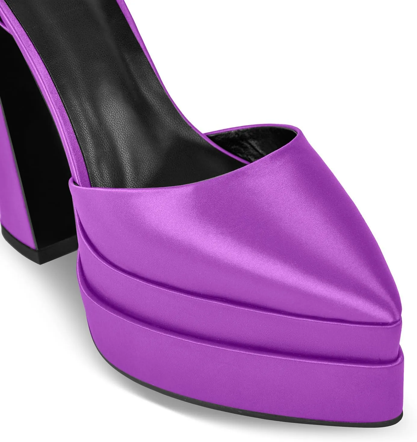 Women’s Double High Chunky Platform Pointed Closed Toe Chunky Heels Ankle Strap Rhinestone Pumps Shoes for Dress Wedding Party