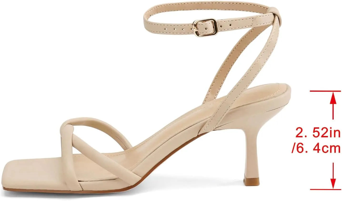 Women's Elegant Crisscross High Heel Sandals Square Toe Kitten Mid-heel Dressy Shoes Adjustable Ankle Strap for Party Prom Weddings